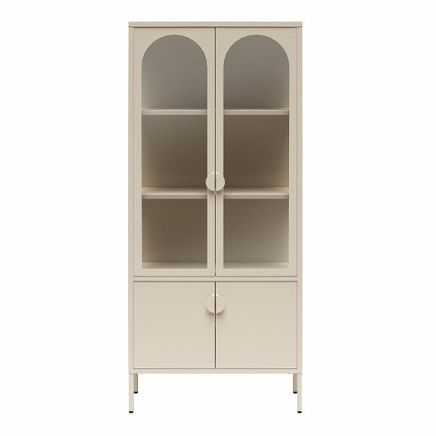 CosmoLiving by Cosmopolitan Chloe Tall Metal Display Cabinet with 2 Arched Glass Doors, Parchment