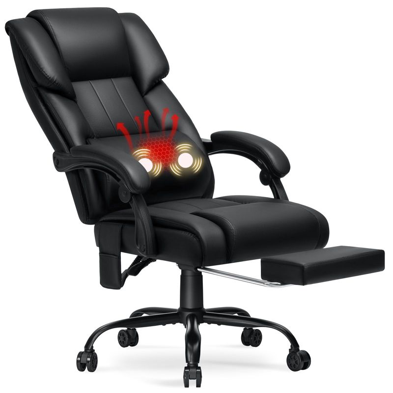 Hoffree Heated Massage Executive Office Chair with Adjustable Armrests, Footrest & Reclining Backrest