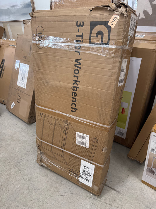 48 inch Garage Workbench, 3 Tier Heavy Duty Rolling Workbench with 2 Drawers, Pegboard, 2 Open Shelves, 35 Hooks, Wooden Top Work Table for Workshop