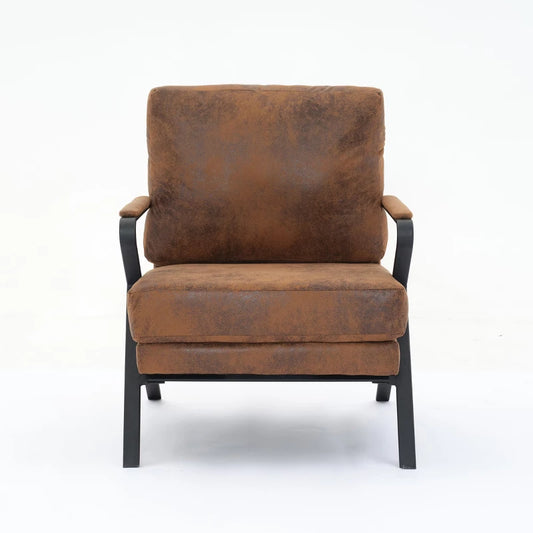 GlasFlength Accent Chairs Mid-Century Modern Chair Upholstered Lounge Arm Chair Comfy Reading Chair Armchair Recliner, Brown, 28.3"*34.4"*35.4"