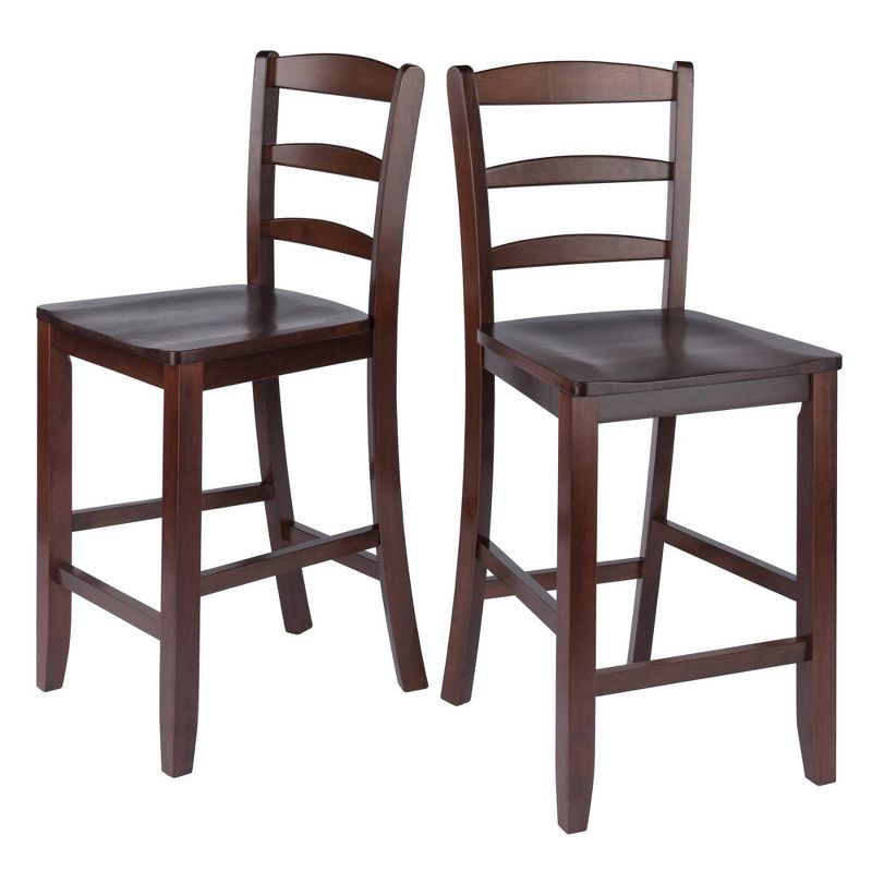 Set Of 2 Ladder Back 24" Counter Height Barstool Hardwood/walnut - Winsome: Solid Wood, Unupholstered, Antique Finish : Target