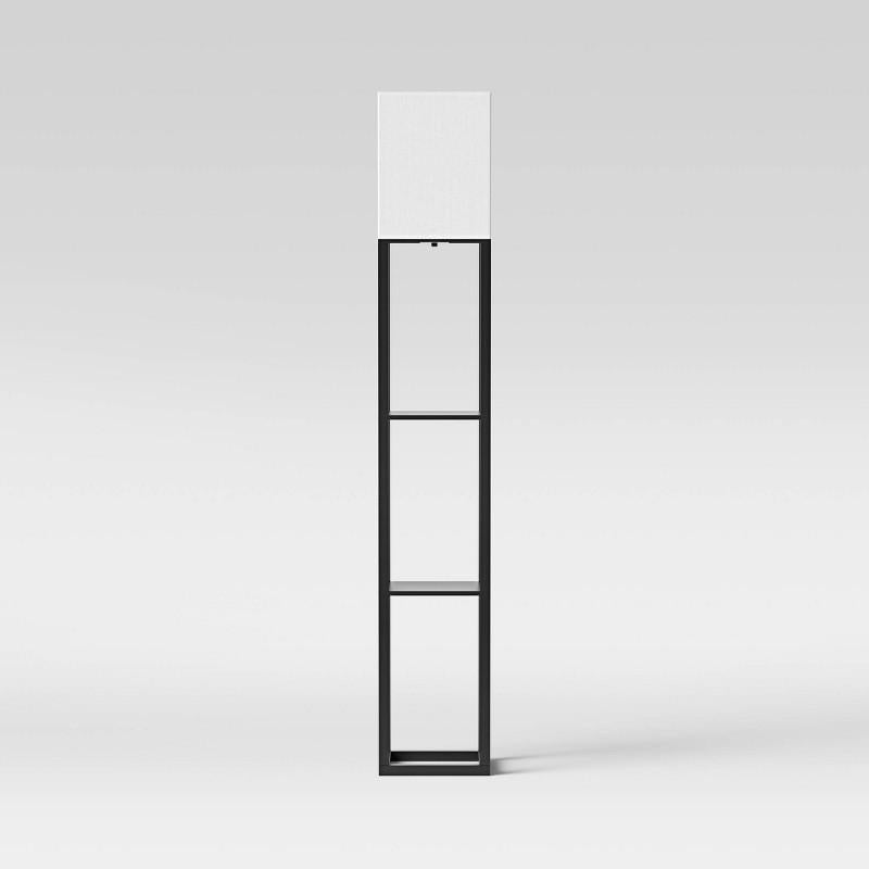 Shelf Floor Lamp Black - Threshold: Painted MDF with Linen Shade, 3-Way Switch, ETL Listed