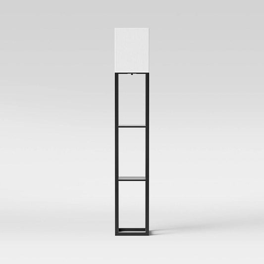Shelf Floor Lamp Black - Threshold: Painted MDF with Linen Shade, 3-Way Switch, ETL Listed