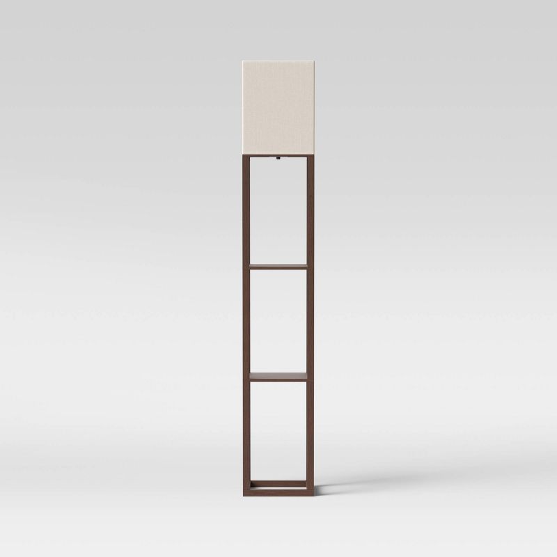 Shelf Floor Lamp Brown - Threshold: ETL Listed, Linen Shade, MDF Body, 62.5" Tall