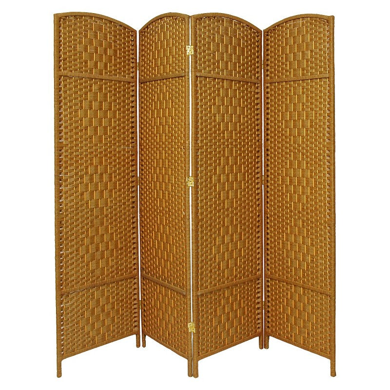 Oriental Furniture 7' Tall Diamond Weave 4 Panel Room Divider Light Beige: Hardwood Frame, Metal Hardware, No Assembly Required