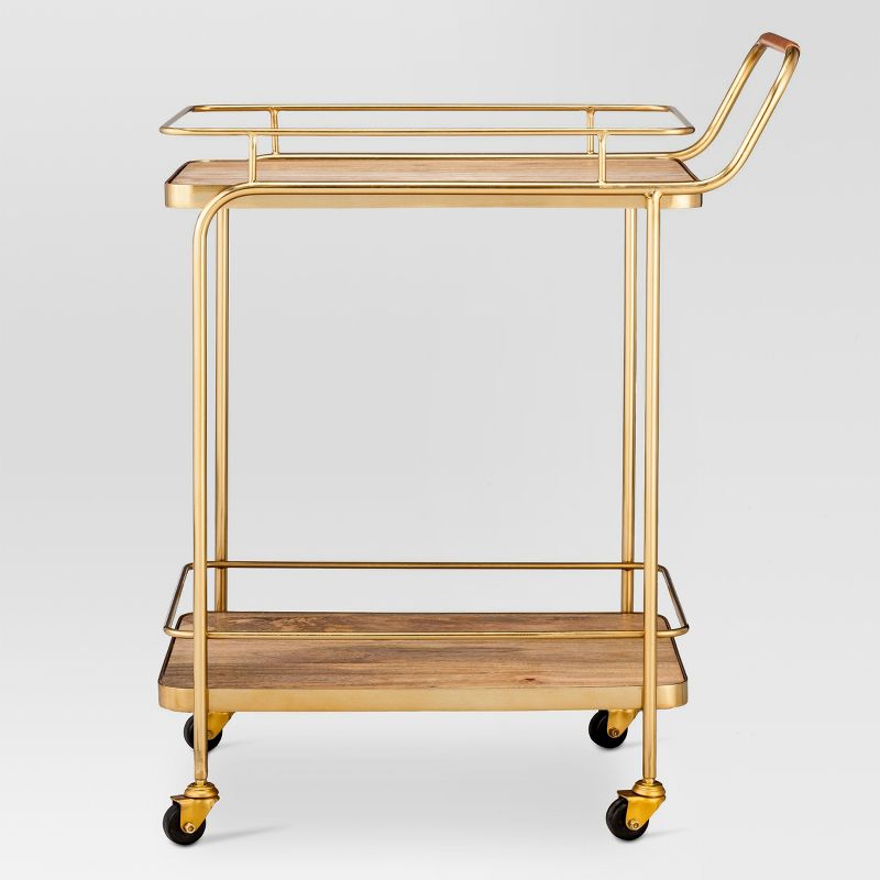 Metal, Wood, And Leather Bar Cart - Gold - Threshold™: Beverage Serving Cart With Casters, Indoor Use : Target