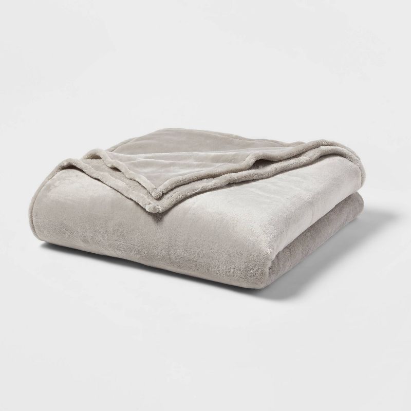 King Microplush Bed Blanket Gray - Threshold: Cozy Polyester, Traditional Style, No Fill, Year-Round Comfort
