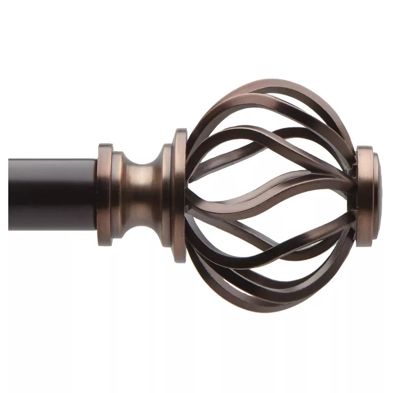 66"-120" Loft by Umbra Cagio Curtain Rod Oil Rubbed Bronze: Adjustable Steel Rod, Cage Finial, 33lb Capacity