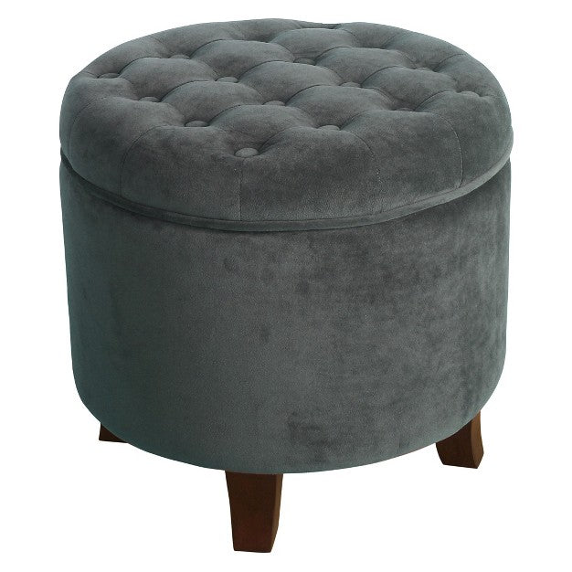 Large Round Button Tufted Storage Ottoman Gunmetal - HomePop