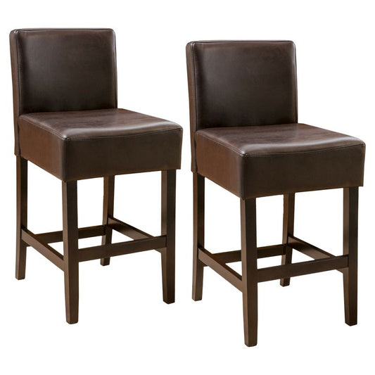 Christopher Knight Home Set Of 2 26" Portman Bonded Leather Counter Height Barstool Brown: Upholstered, Wood Legs, Padded Back : Target