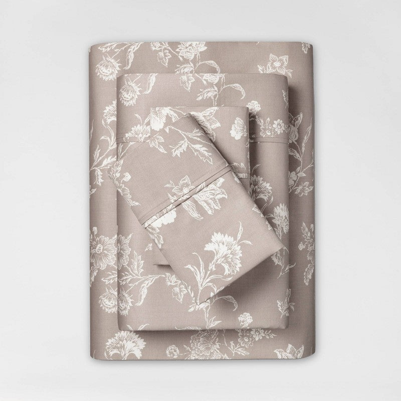 King Printed Performance 400 Thread Count Sheet Set Khaki Floral - Threshold: Cotton Sateen, OEKO-TEX Certified, Includes 4 Pieces