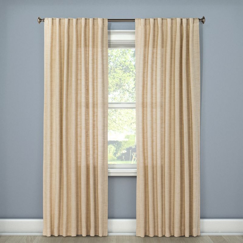 54"x95" Light Filtering Textured Weave Window Curtain Panel Cream - Threshold™: Linen Blend, Uv Protection, Oeko-tex Certified : Target