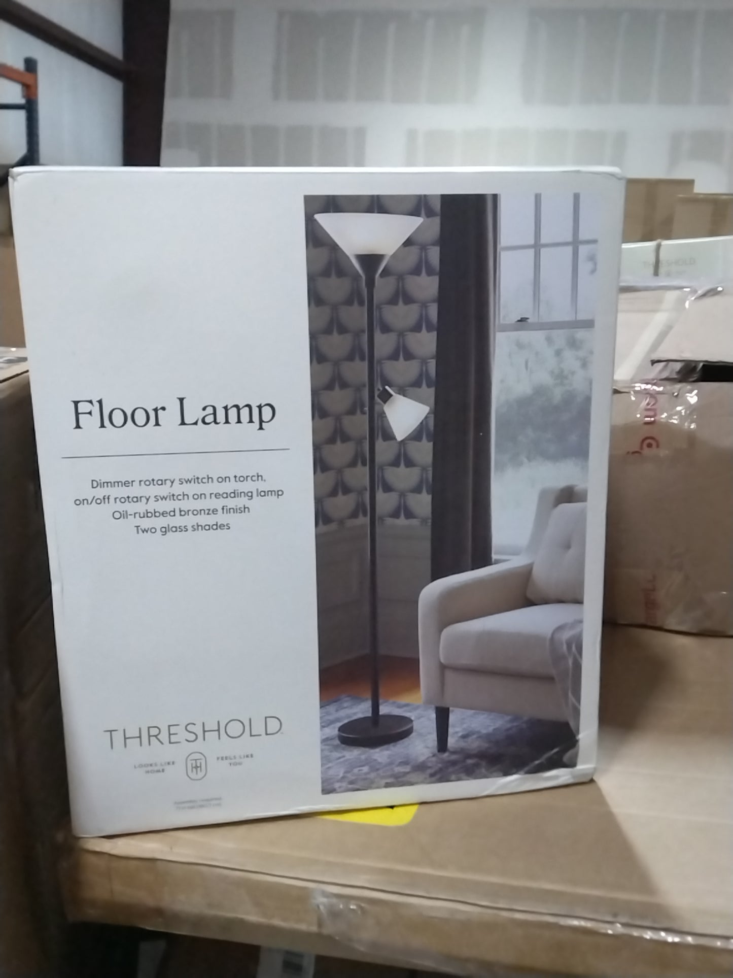 Mother Daughter Torchiere Floor Lamp Black with Glass Shade - Threshold: Metal Body, ETL Listed, Dimmable
