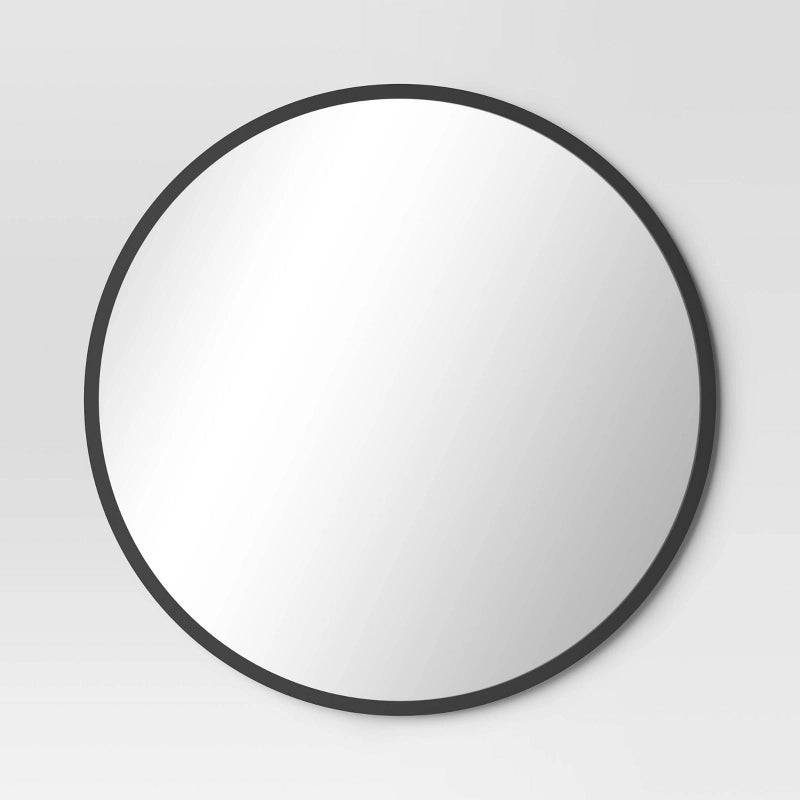 28" Round Decorative Wall Mirror Black - Threshold: Modern Steel Frame, Wall Mount
