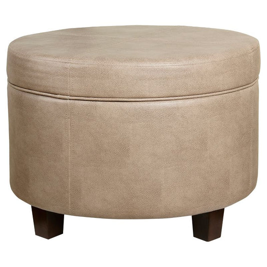 Round Faux Leather Ottoman Taupe - Homepop : Target