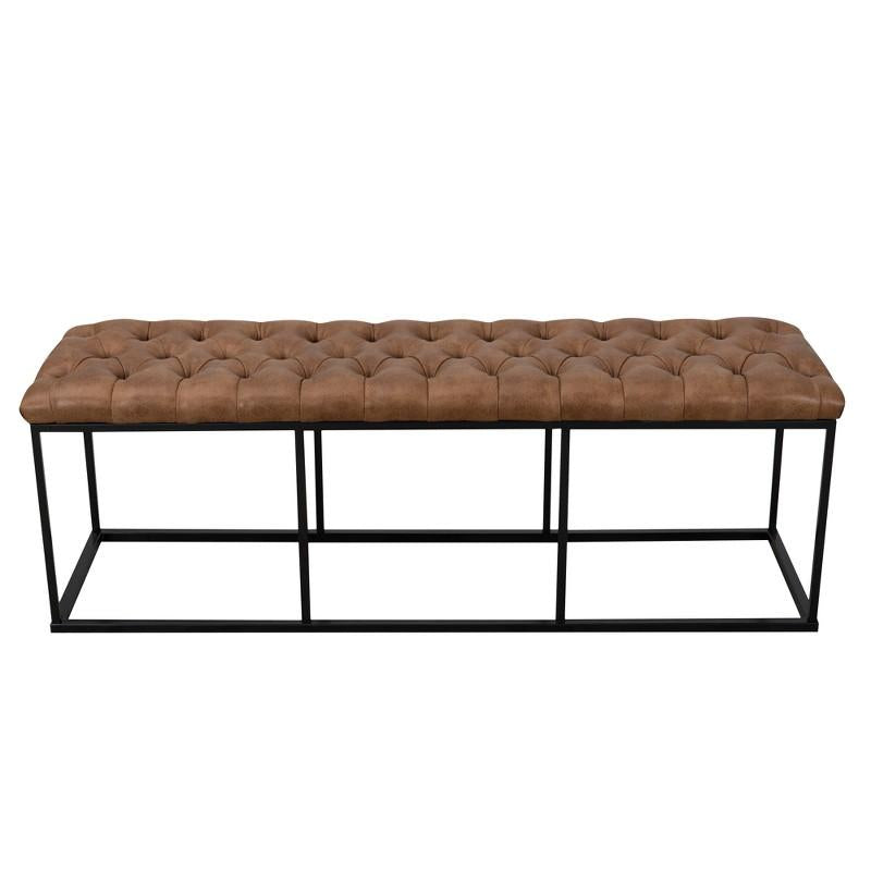 52.25" Draper Large Decorative Bench with Button Tufting Light Brown Faux Leather - HomePop