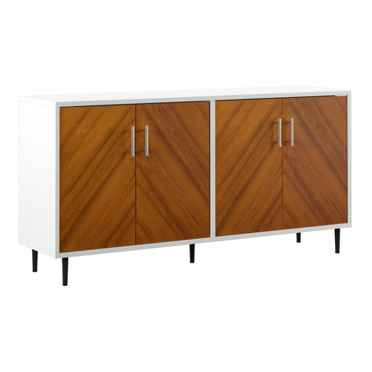 Saracina Home Angelo Modern Bookmatch 4 Door Sideboard Buffet White/Teak