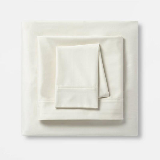 Queen Solid Performance 400 Thread Count Sheet Set Sour Cream - Threshold: Cotton Sateen, Wrinkle-Resistant, OEKO-TEX Certified