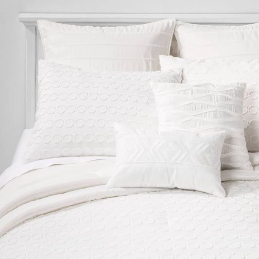 8pc King Clipped Jacquard Geo Circle Comforter Set White - Threshold™: Polyester, Oeko-tex Certified, Includes Euro Shams : Target