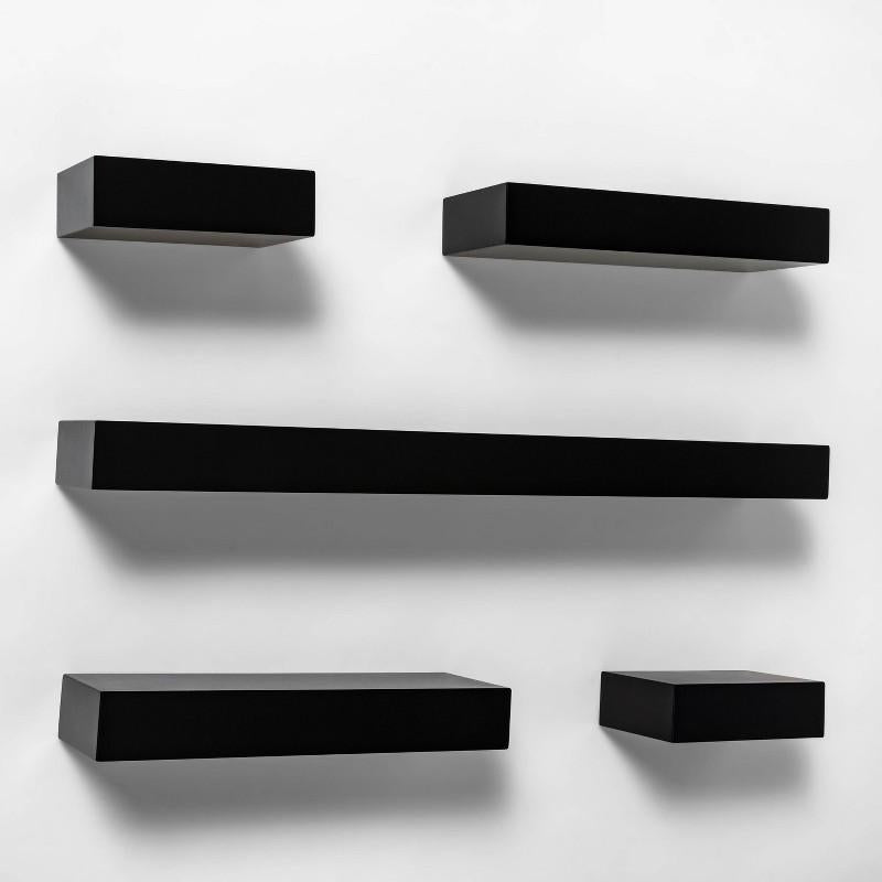 5pc Modern Wall Shelf Set Black - Threshold: MDF Composite, Open Shelves, Includes Mounting Hardware