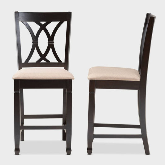 Set Of 2 Reneau Finished Wood Counter Height Barstools Brown - Baxton Studio: Rubberwood Frame, Upholstered, 42.5" Height : Target