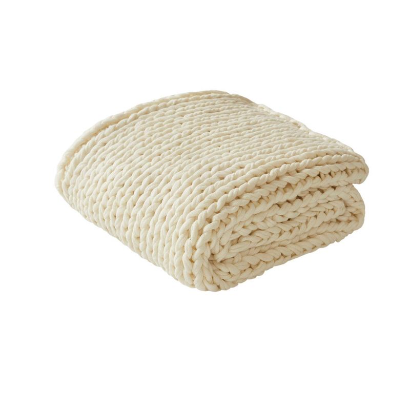 50"x60" Chunky Double Knit Handmade Throw Blanket Ivory - Madison Park: Cozy Acrylic, All-season Comfort : Target