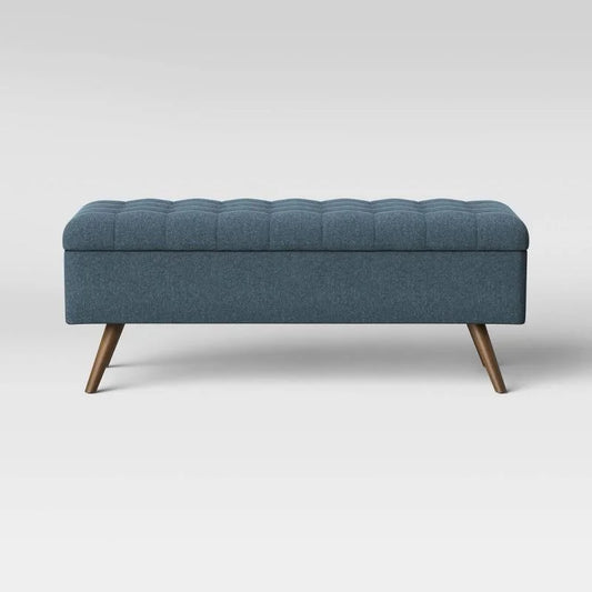 Arthur Tufted Storage Bench Blue - Threshold: Elegant Bedroom Ottoman with Interior Space