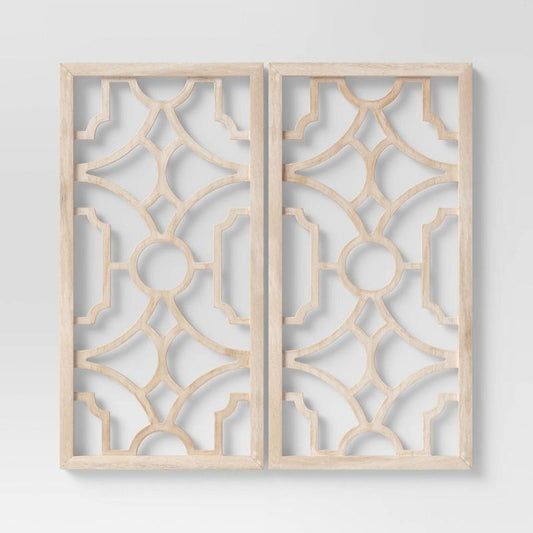 Set of 2 Wood Lattice Wall Hanging Brown - Threshold: Elegant Decorative Panels, Modern Geometric Design