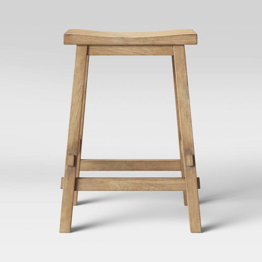 Halifax Farmhouse Wood Counter Height Barstool Natural Wood - Threshold: Kitchen Wooden Stool, Backless Rectangle Shape