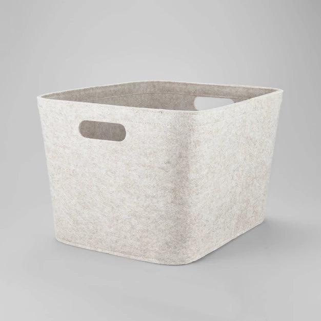 10.5" x 14" Medium Felt Basket with Stitching Oatmeal - Brightroom: Modern Storage Bin, Cut-Out Handles, Universal Placement