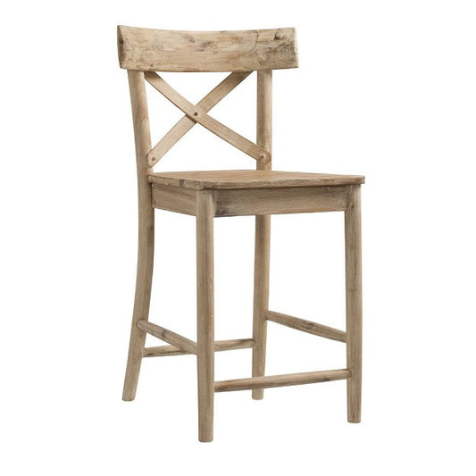 Picket House Furnishings 1pc Keaton Counter Height Barstool Beach: Mid-Century Modern, Acacia Frame, X-Back Design
