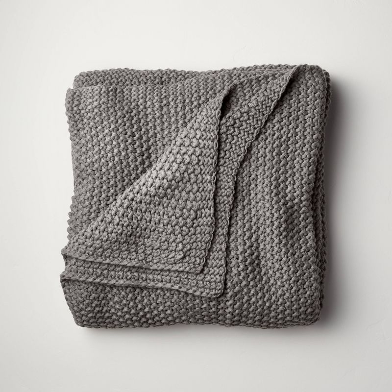 King Chunky Knit Bed Blanket Dark Gray - Casaluna: Acrylic Sweater Knit, Machine Washable, All Ages