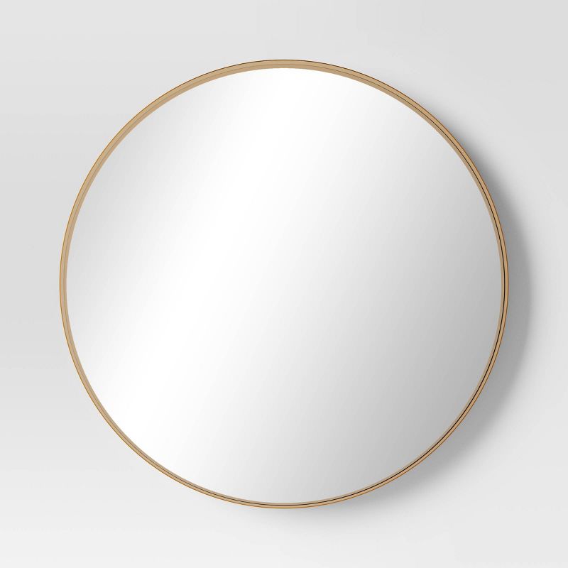 30" Flush Mount Round Decorative Wall Mirror Gold - Threshold: Modern Vanity Accent, No Assembly Required