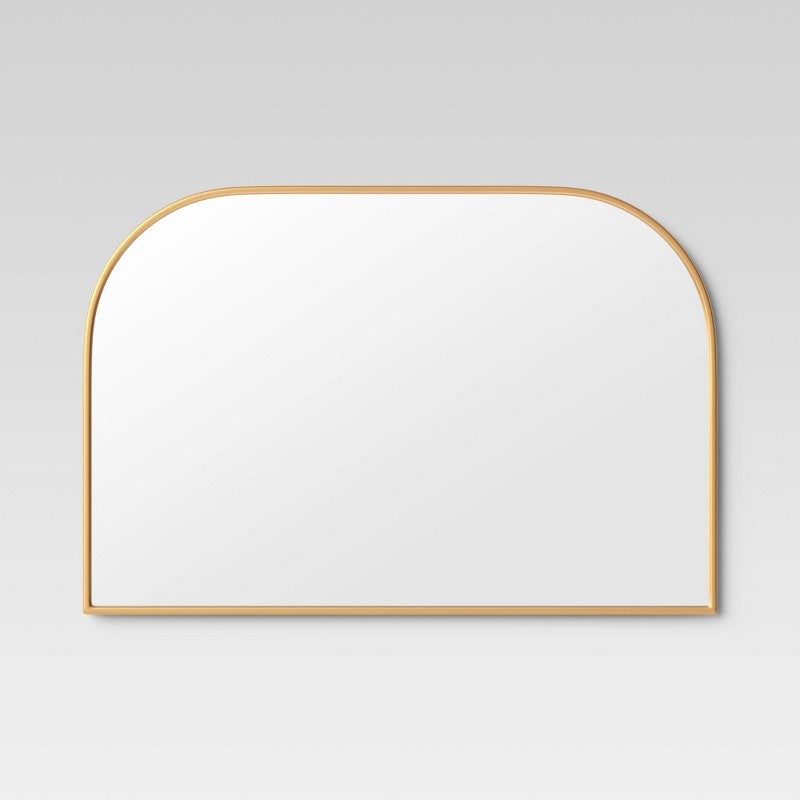 36" x 24" Over the Mantel Mirror Gold - Threshold: Rounded Top, Metal Frame, Wall Mounted