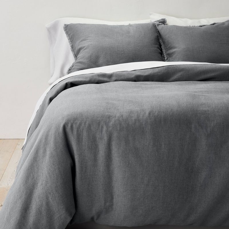 Full/queen Heavyweight Linen Blend Duvet Cover & Sham Set Dark Gray - Casaluna™: Rayon Blend, Zipper Closure, Oeko-tex Certified : Target