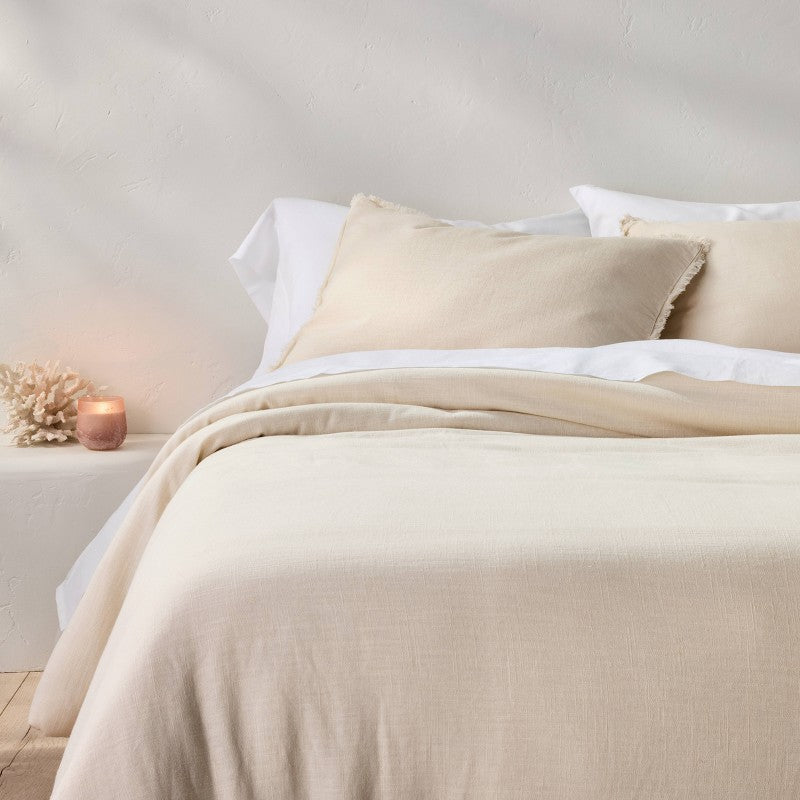 Full/Queen Heavyweight Linen Blend Comforter & Sham Set Natural - Casaluna: Rayon, Cotton, Zipper Closure
