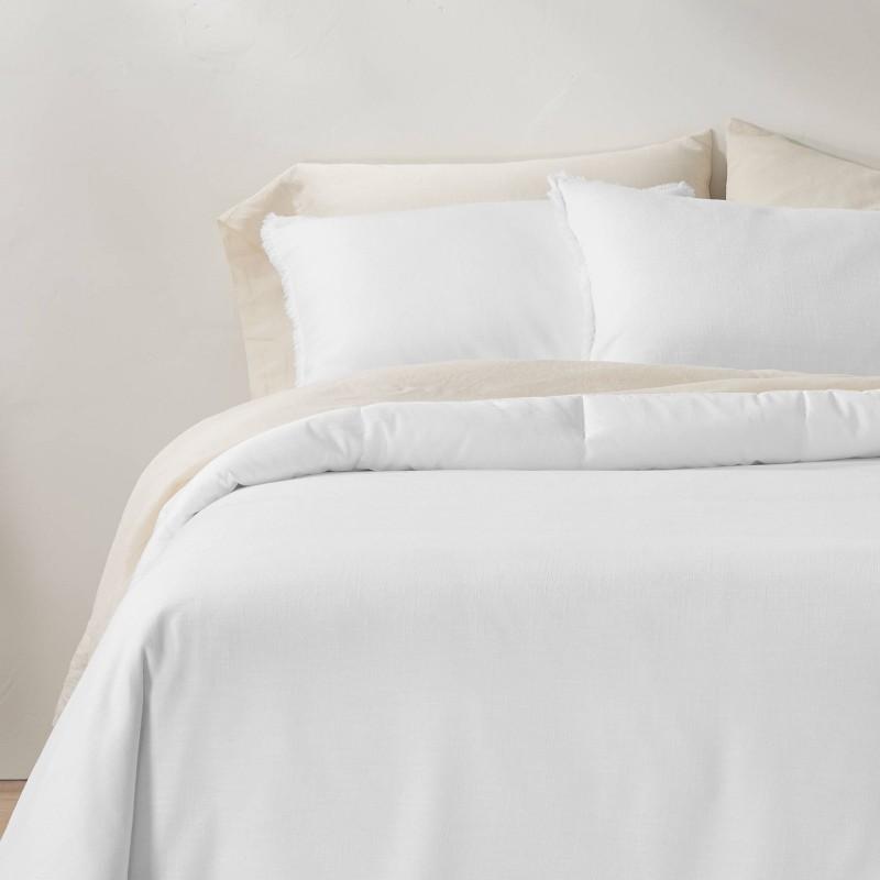 King/California King Heavyweight Linen Blend Comforter & Sham Set White - Casaluna: Rayon & Cotton, OEKO-TEX Certified