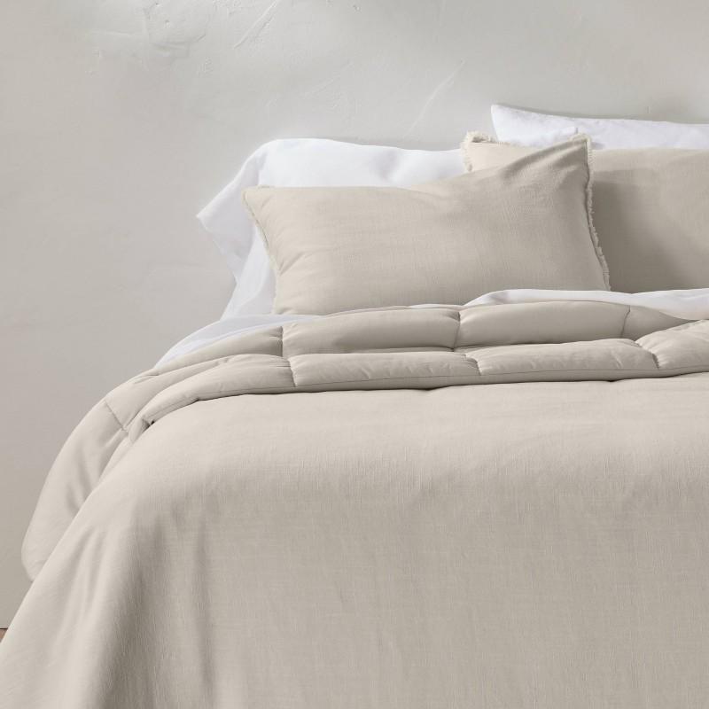 King/California King Heavyweight Linen Blend Comforter & Sham Set Natural - Casaluna: Rayon & Cotton, Hidden Quilting, Zip Closure