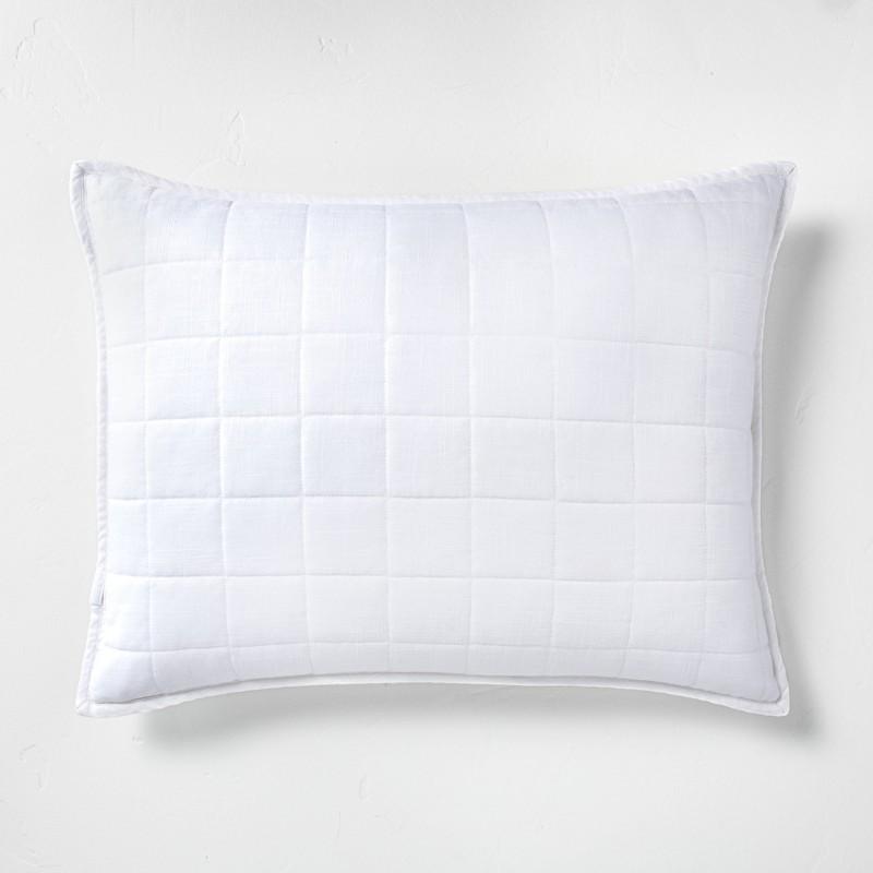 Standard Heavyweight Linen Blend Quilt Pillow Sham White - Casaluna: Rayon & Cotton, OEKO-TEX Certified, Zip Closure