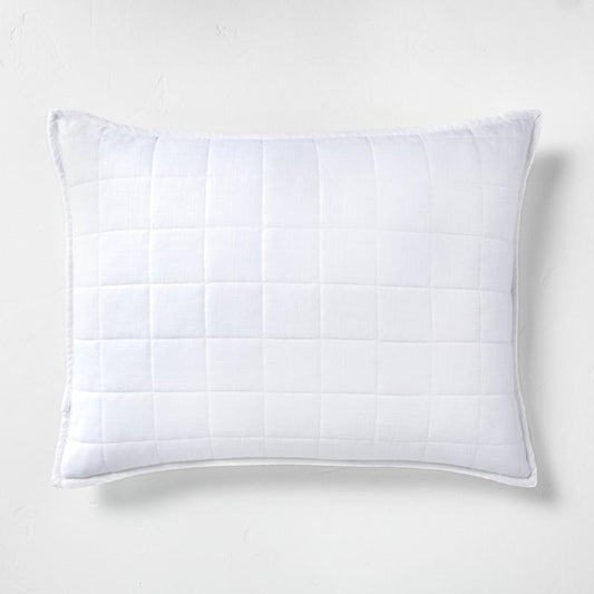 Standard Heavyweight Linen Blend Quilt Pillow Sham White - Casaluna: Rayon & Cotton, OEKO-TEX Certified, Zip Closure