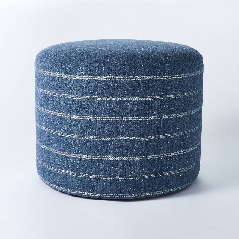 Lynwood Upholstered Round Cube Ottoman Navy - Threshold™ Designed With Studio Mcgee: Transitional Style, Plywood Frame, 275lb Capacity : Target