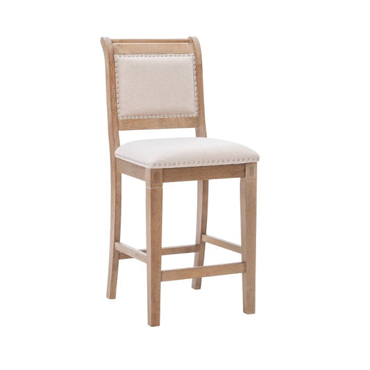 Emmy Padded Back Nailhead Counter Height Barstool Natural - Linon: Upholstered, Footrest, Rustic Wash