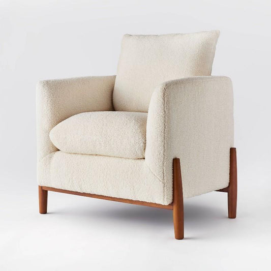 Elroy Accent Chair with Wooden Legs Cream Faux Shearling - Threshold designed with Studio McGee: Plywood Frame, Transitional Style
