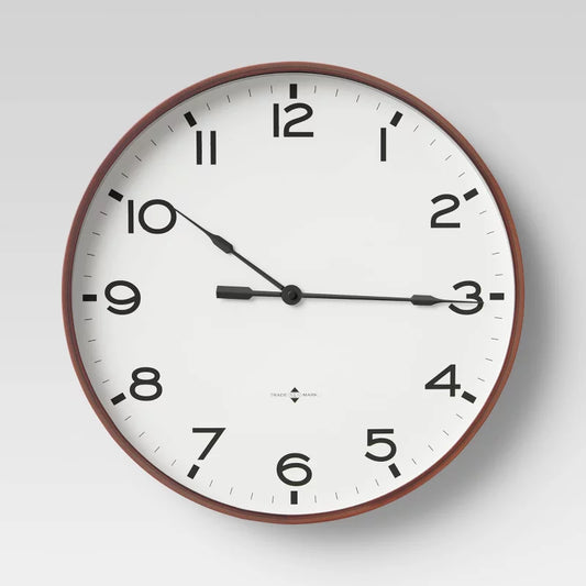 16" Thin Frame Wall Clock Red/Brown - Threshold: Elegant Indoor Timepiece, Bold Numerals