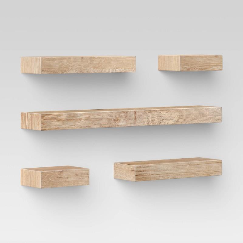Set of 5 Wall Shelf Natural - Threshold: Modern MDF Floating Shelving, Includes Mounting Hardware (Please be advised that sets may be missing pieces or otherwise incomplete.)