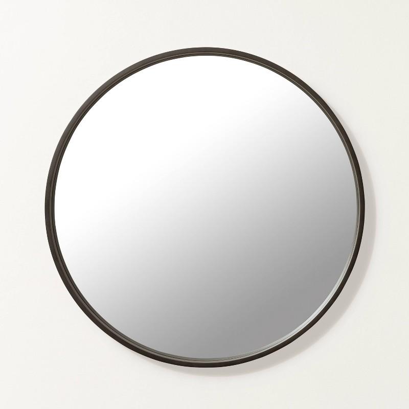 30" Round Wood Framed Wall Mirror Black/Brown - Hearth & Hand with Magnolia: Rustic Decor, No Assembly Required