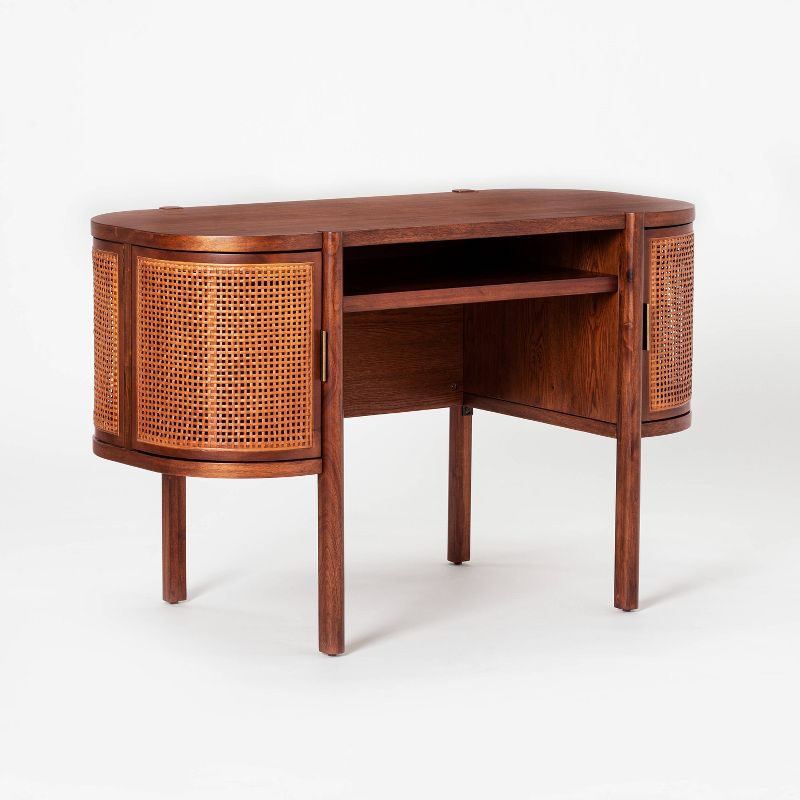 Portola Hills Caned Desk Walnut - Threshold™ Designed With Studio Mcgee: Enclosed Storage, Wood Veneer Surface, Metal Hardware : Target