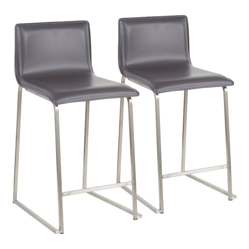 Set of 2 26" Mara Contemporary Counter Height Barstools Stainless Steel/Gray - LumiSource: Faux Leather, Metal Base, Footrest : Target