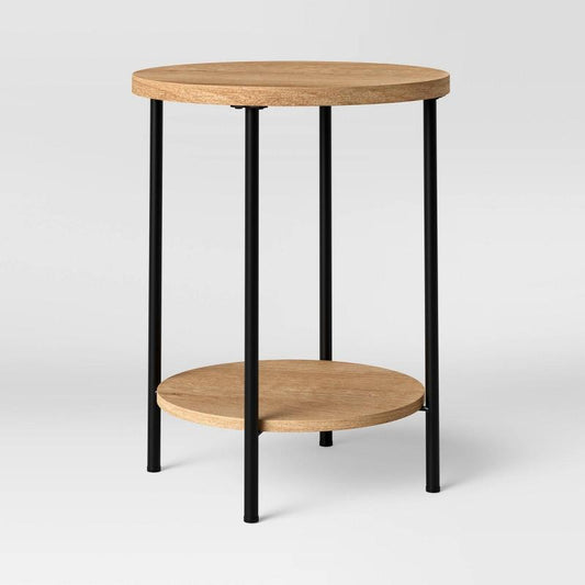 Wood And Metal Round End Table Natural - Room Essentials™: Modern Style, Steel Frame, 22.4" High : Target