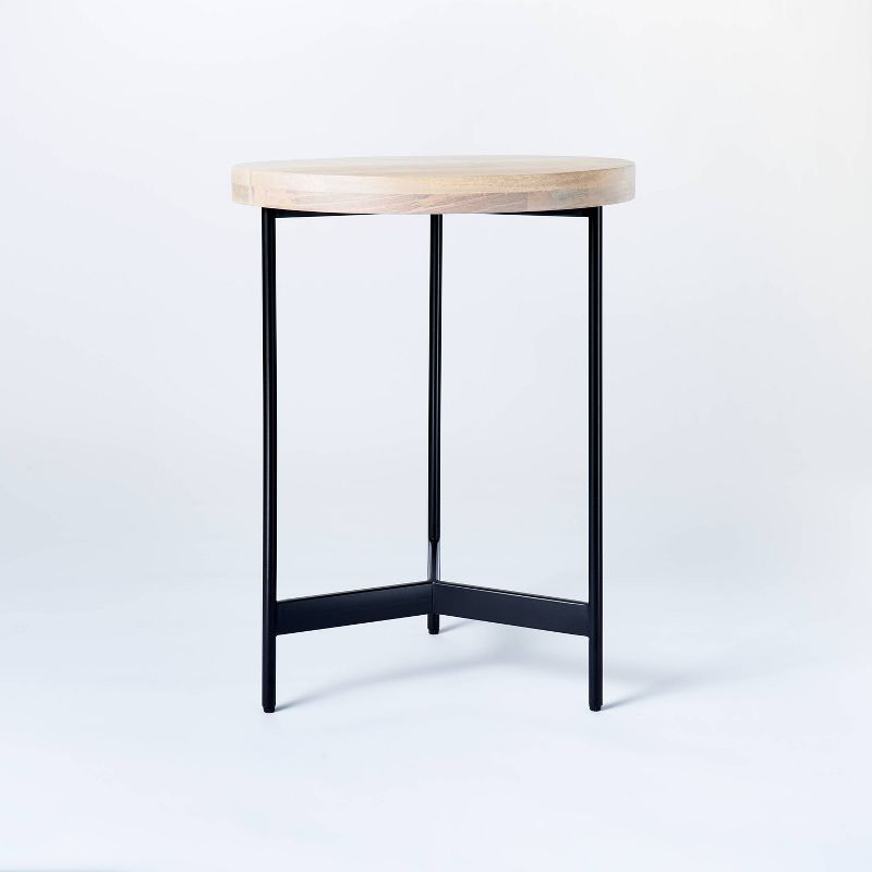 Villa Park Round Wooden Knock Down End Table Brown - Threshold designed with Studio McGee: Black Metal Frame, Transitional Style